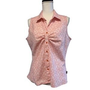 The North‎ Face Womens Pink Orange Floral Sleeveless Button Up Shirt Top Size L